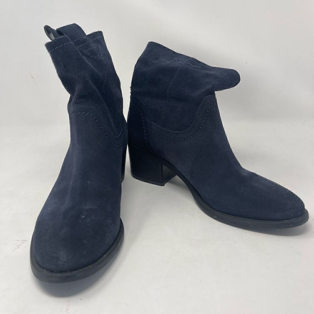Andre Assous Blue Suede Leather Ankle Bootie Boots Women's Sz 37